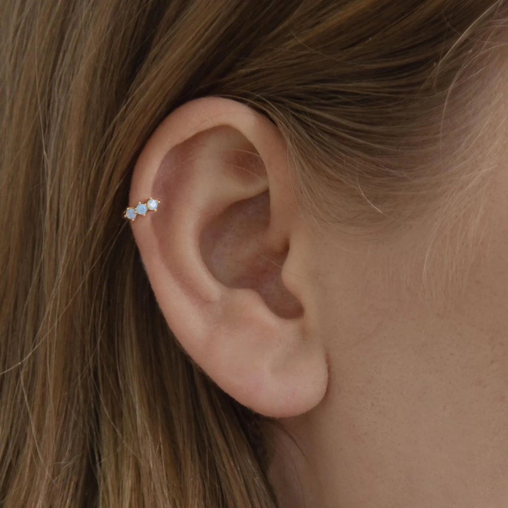 Main Character Single Earring - Bue Stone Hoop Gold