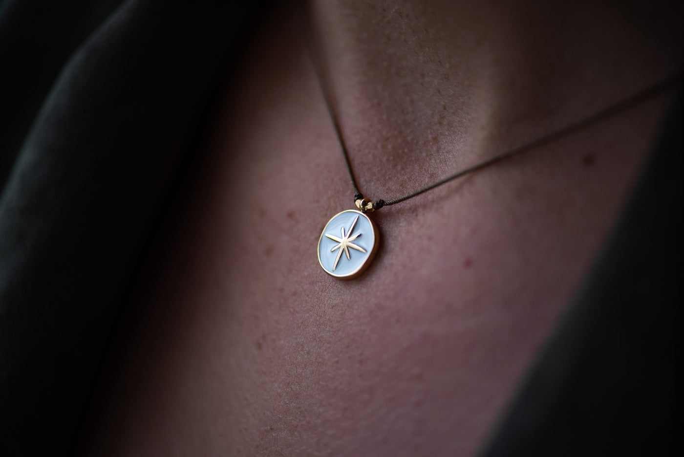 Enamel Charm Necklace - White Compass