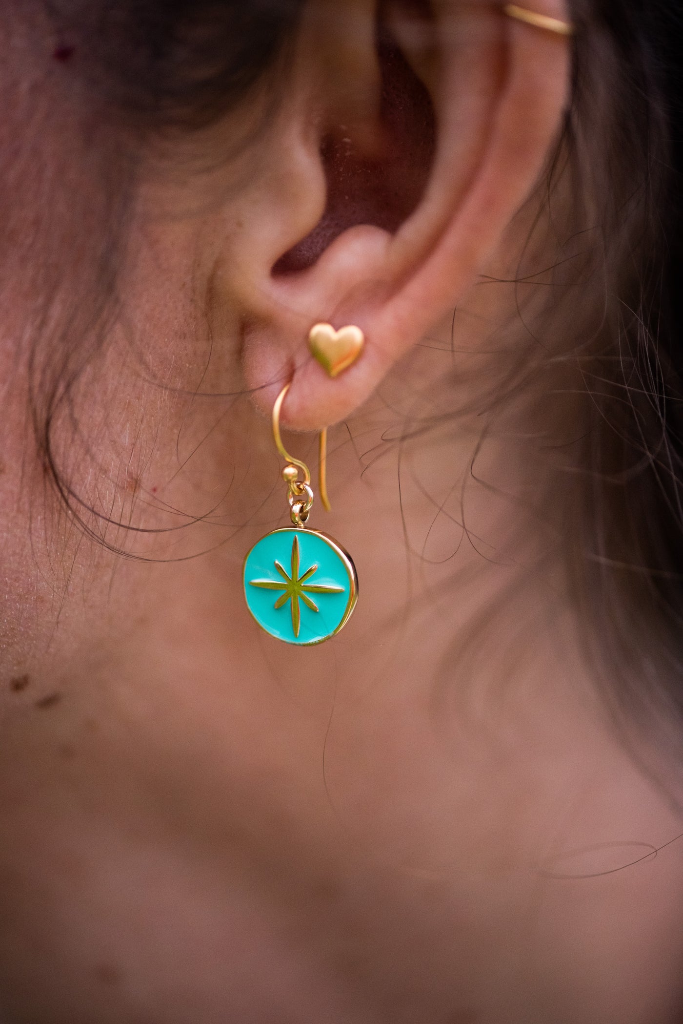 Enamel Charm Earrings - Aqua Compass