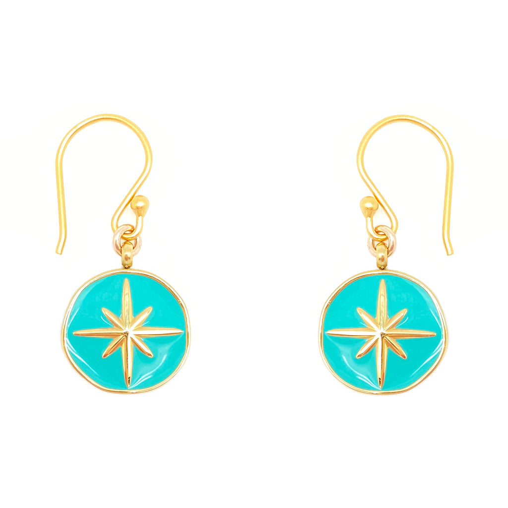 Enamel Charm Earrings - Aqua Compass