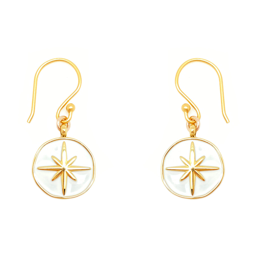 Enamel Charm Earrings - White Compass