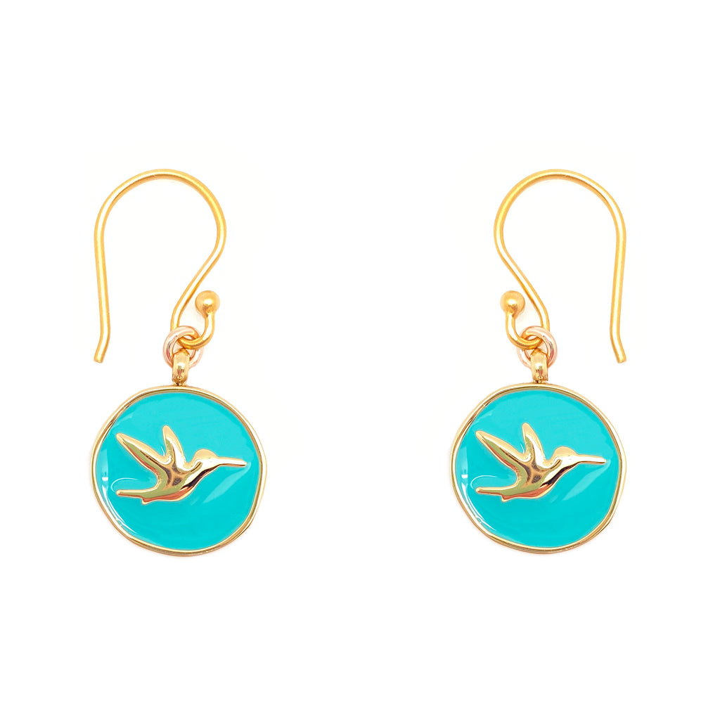 Enamel Charm Earrings - Aqua Hummingbird