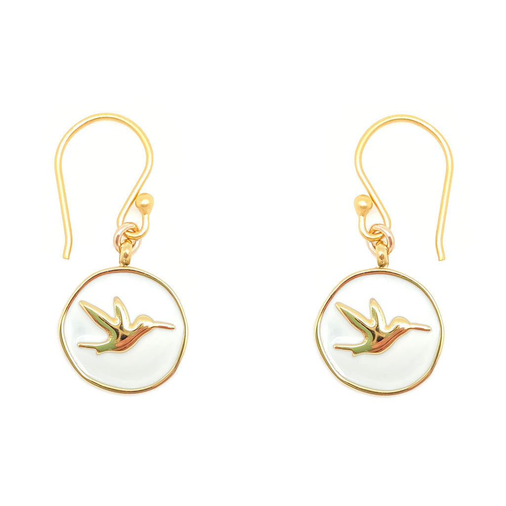 Enamel Charm Earrings - White Hummingbird