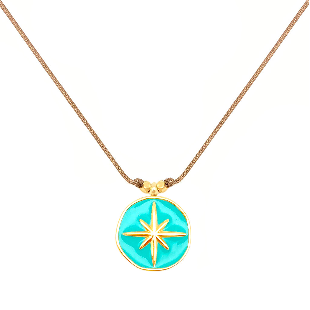 Enamel Charm Necklace - Aqua Compass