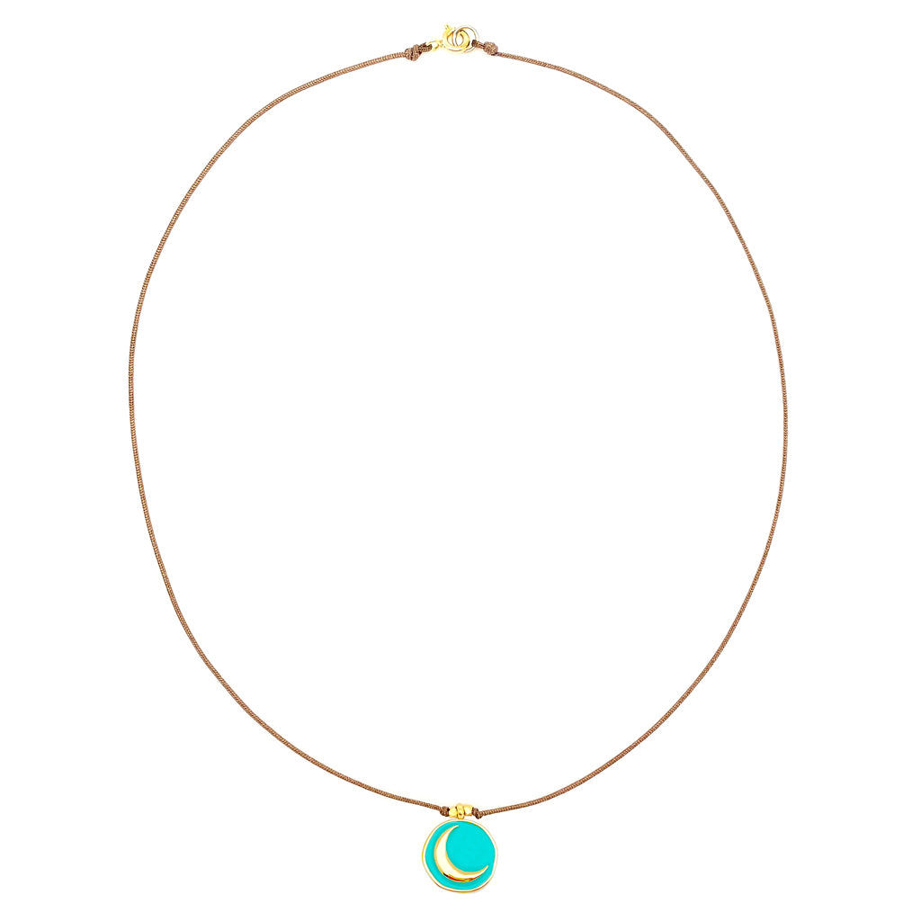 Enamel Charm Necklace - Aqua Crescent Moon