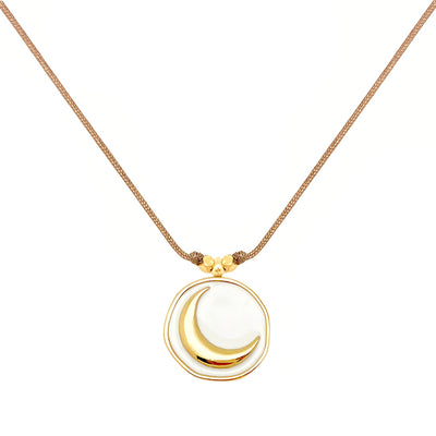 Enamel Charm Necklace - White Crescent Moon