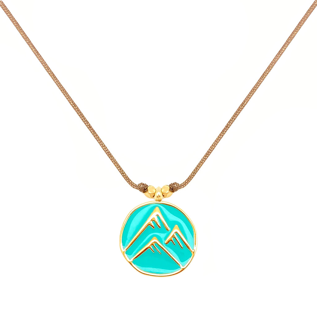 Enamel Charm Necklace - Aqua Mountain Peaks