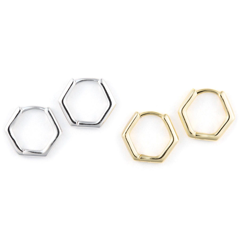 Hexagon Huggie Hoops