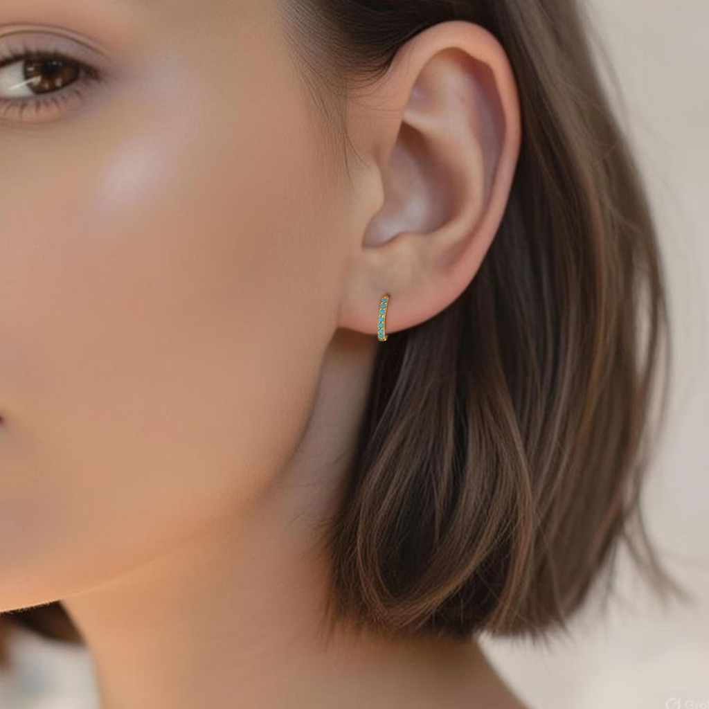 Main Character Single Earring - Turquoise Hoop Gold 7mm