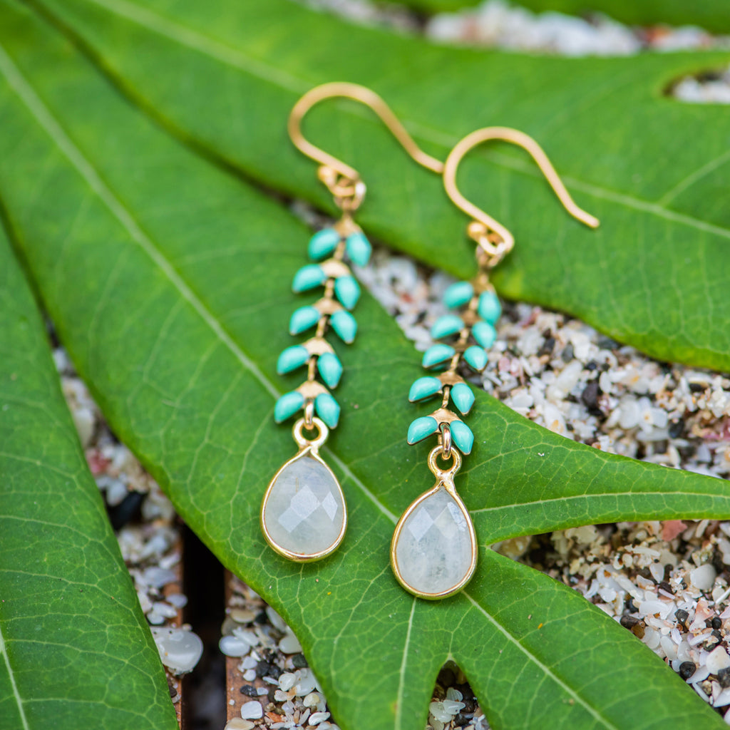 Enamel Cascade Drop Earrings - Aqua