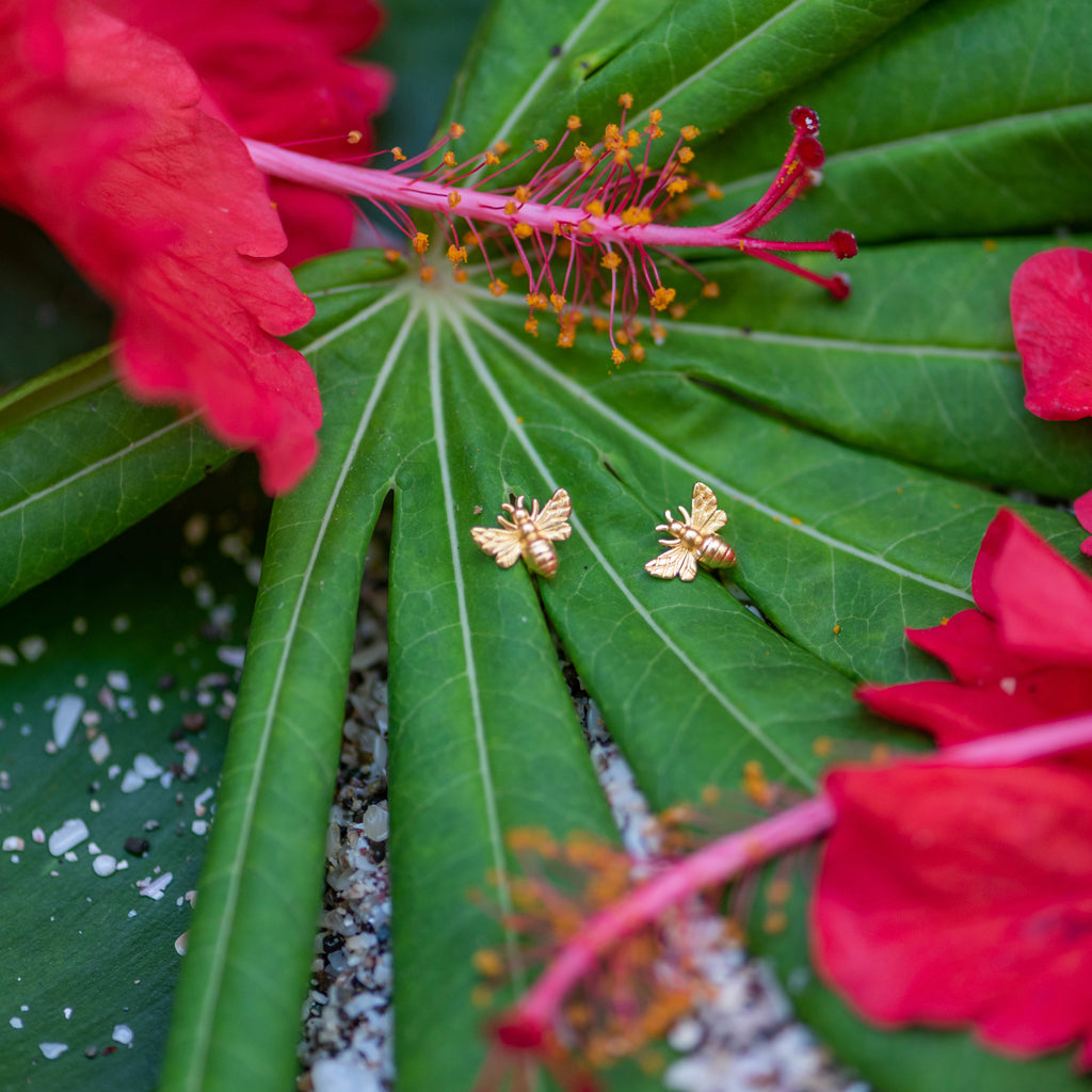 Tiny Charm Post Earrings - Honey Bee