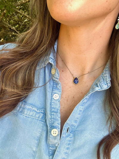 Limited Edition Gemstone Drop Necklace - Sapphire