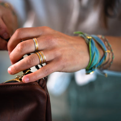 Toltec set of six rings are sleek and durable, these are a Bronwen Jewelry staple for travel and everyday adventure