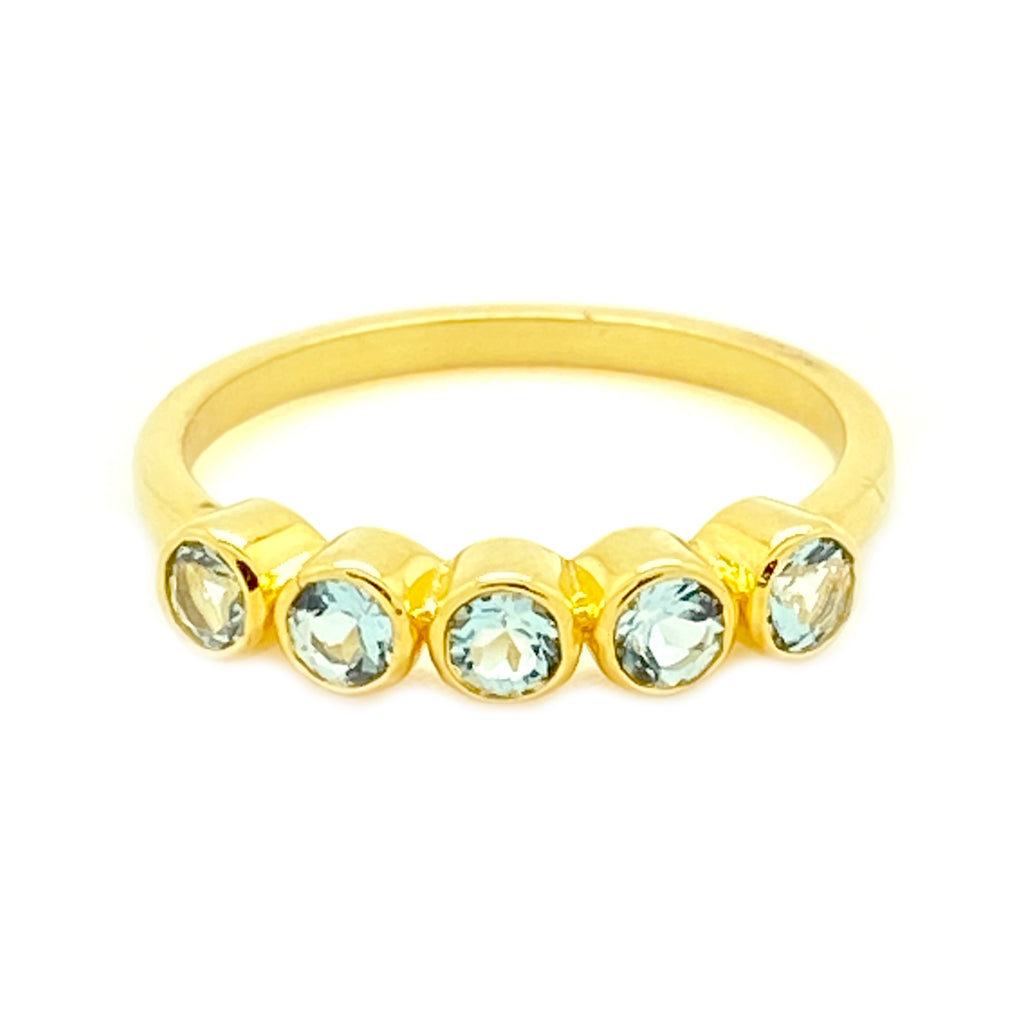 5 Dot Aquamarine 14k Solid Gold ring