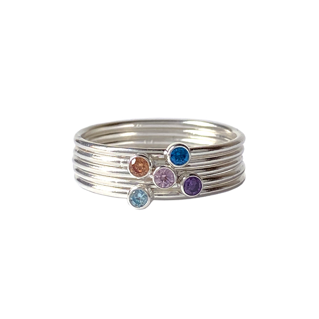 Final Sale - Stacking Birthstone Rings - Silver