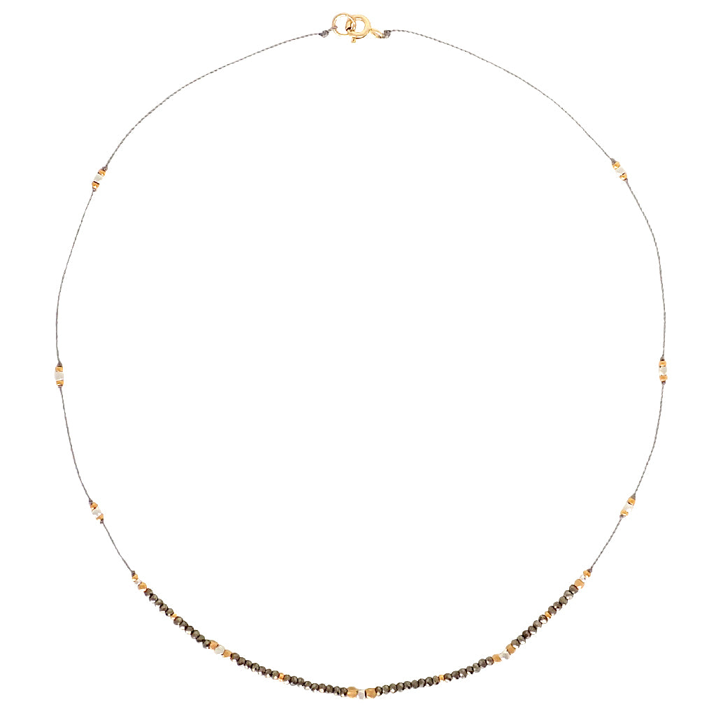 Journey necklaces are elegant and easy with tiny gemstones and mixed metals. Durable, delicate, decidedly Bronwen Jewelry.