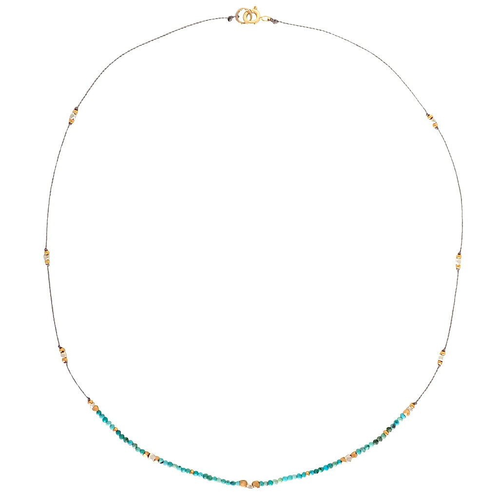 Journey necklaces are elegant and easy with tiny gemstones and mixed metals. Durable, delicate, decidedly Bronwen Jewelry.