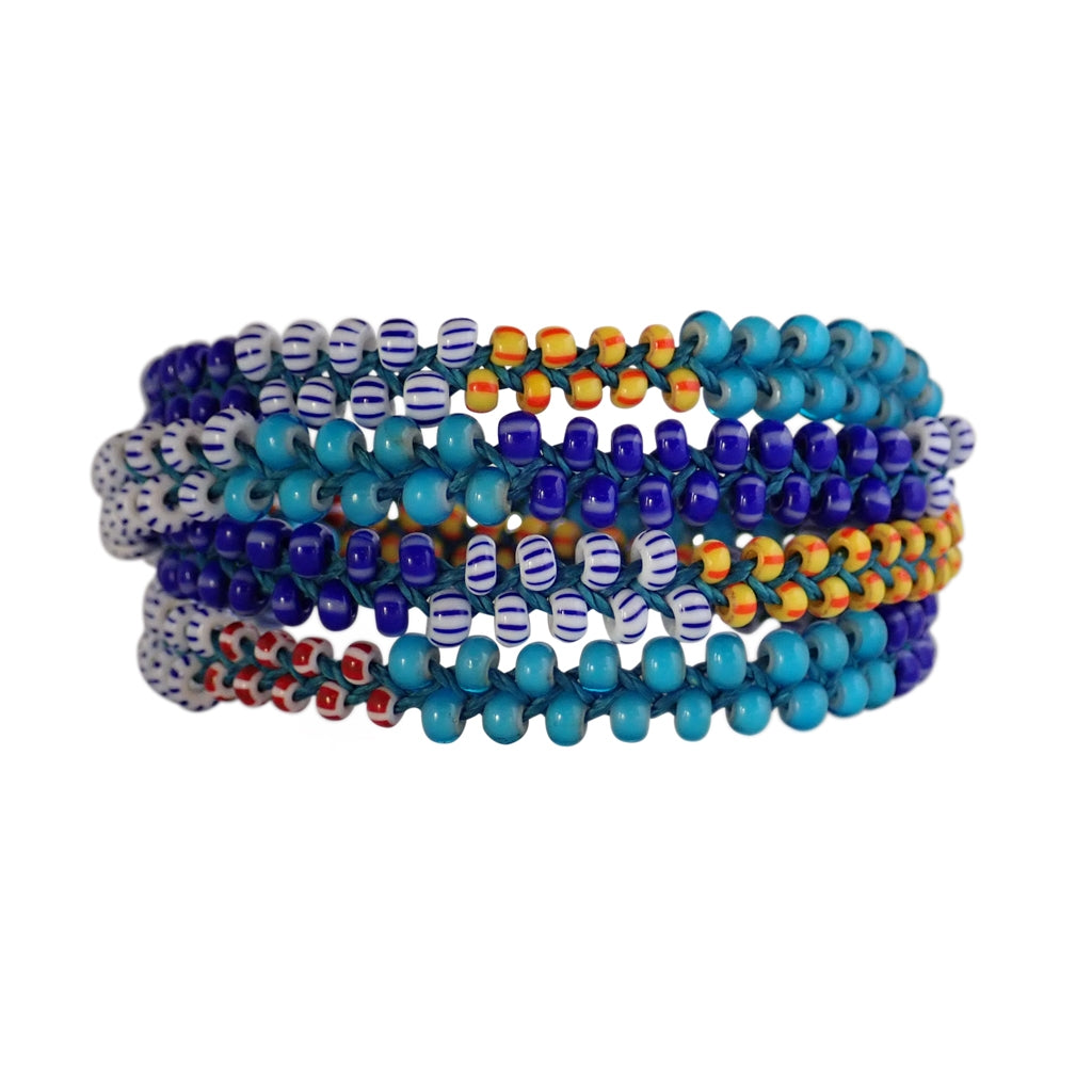 African Trade Bead wrap bracelet is adjustable, colorful and durable. A Bronwen Jewelry staple for your active lifestyle