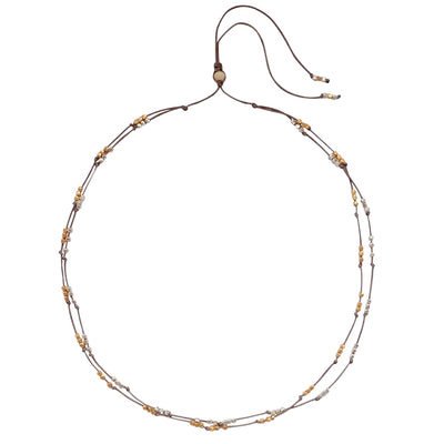 Mixed metal weave necklace is adjustable, water worthy and strong. Wear this Bronwen Jewelry for all your outdoor activities.